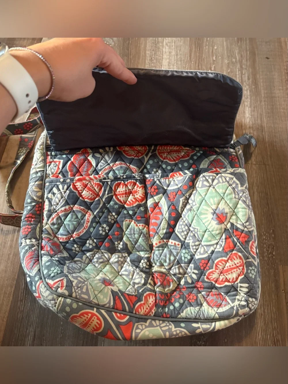 Vera Bradley Quilted Floral Crossbody in Gray, Red, Green
